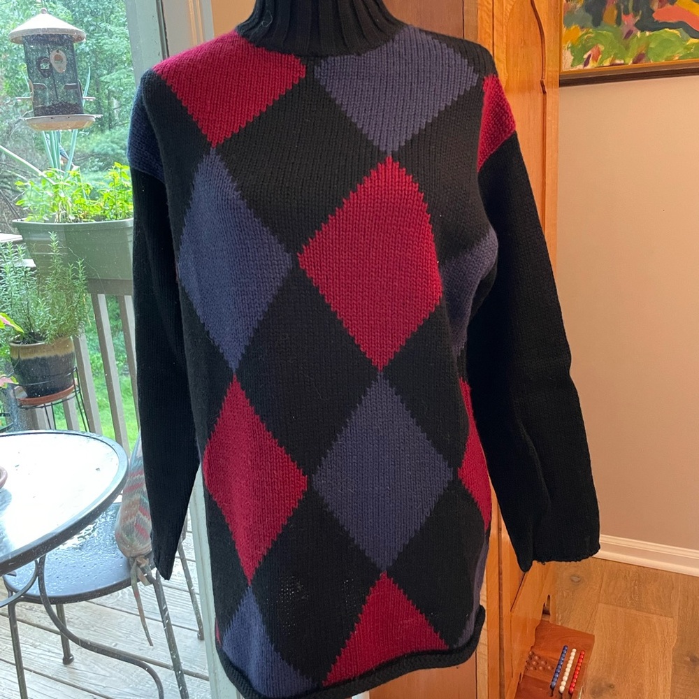 Ann Taylor Loft Black Wool Sweater Harlequin pattern M NWT